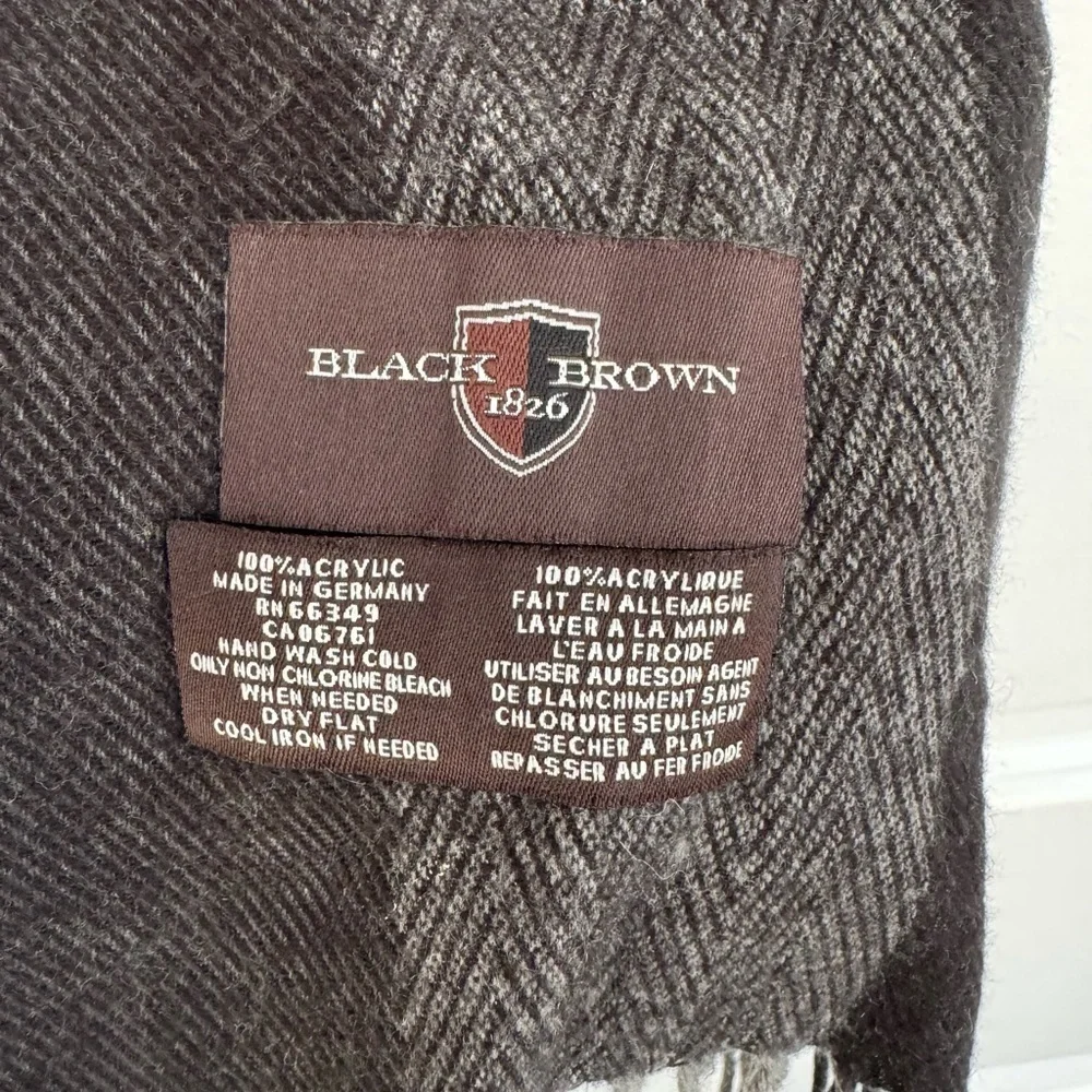 Black & Brown Striped Fringe Scarf Work Office Travel Gray Black Unisex One Size